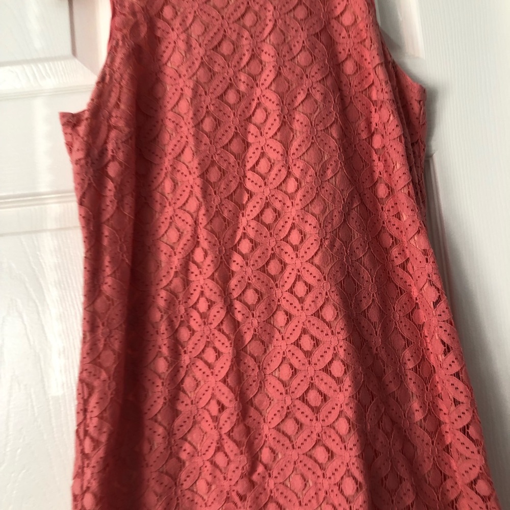 A floral light orange pink lace knee height dress